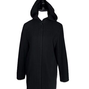 Vintage Jason Kole Women's Small Black 100% Wool Hooded Pea Coat Jacket Goth